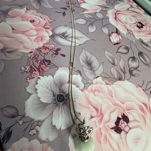 Sterling Silver and Jade Flowers in a Vase Pendant 20” Necklace